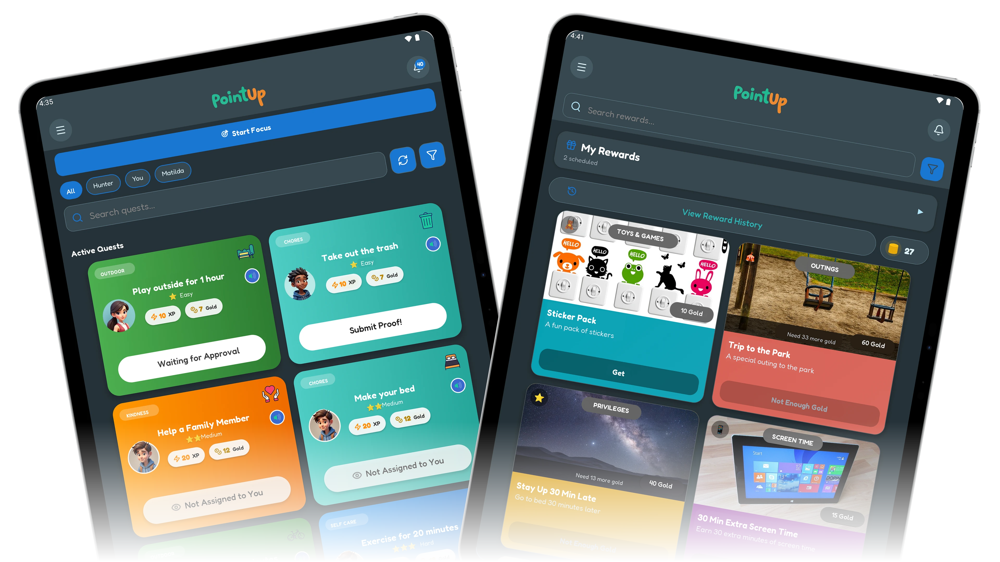 PointUp free chore app screenshots